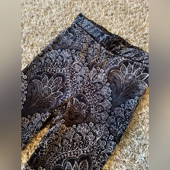 Reverof black velvet paisley print flare fitted pants XS - Picture 9 of 12